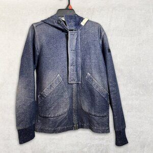 Stone Island Denim Hoodie Jacket Navy Distressed Compass Badge Streetwear